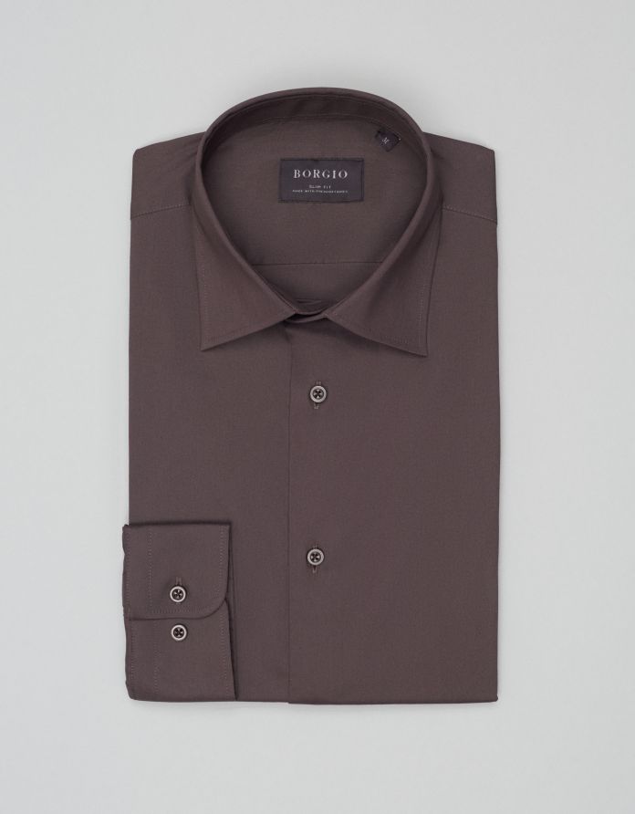 koszula mortara 00710 długi rękaw brązowa slim fit